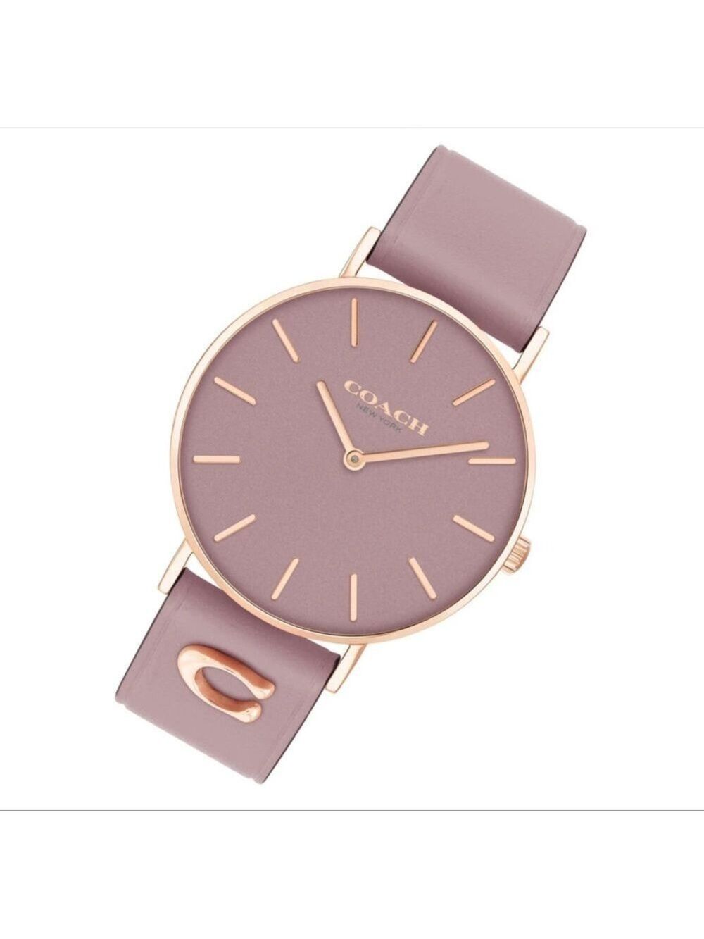 COACH PERRY 36MM PURPLE LEATHER ROSE GOLD PLATED STEEL WATCH